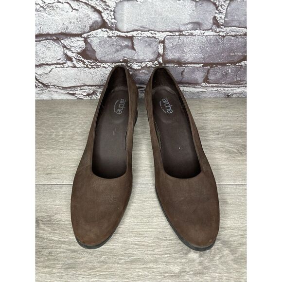 ARCHE Brown Nubuck Brown Leather Slip On Wedge Pumps Shoes Women Sz 40EU/9.5M US - Picture 16 of 16